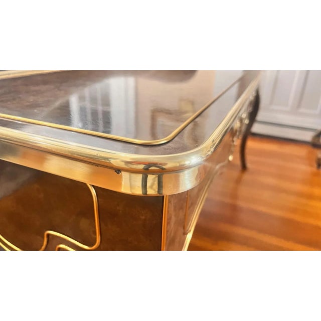 1970s Hollywood Regency Mastercraft Style Burled Walnut & Brass Console Table For Sale - Image 11 of 14