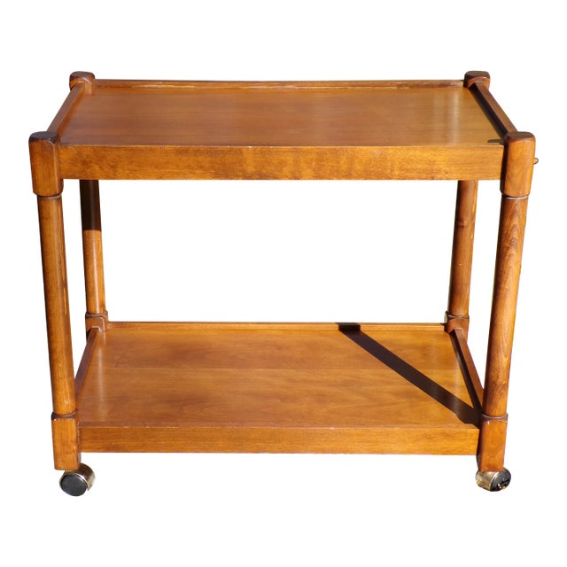 Vintage Mid Century Cocktail Bar Tea Cart Server Rolling 2 Tier Serving Table For Sale