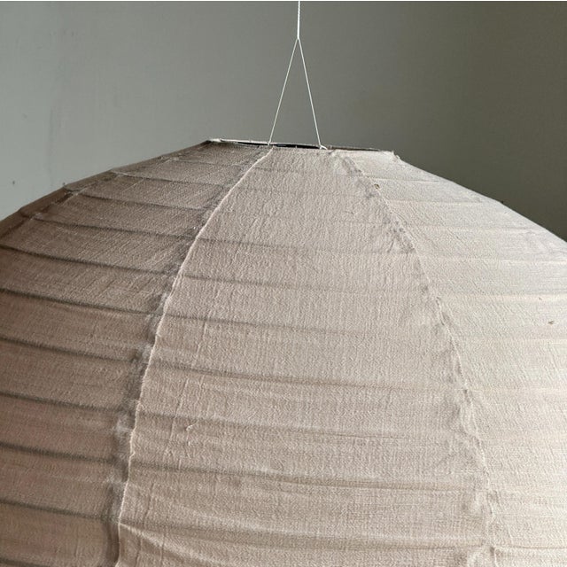 Very Large Round Pinkish Rattan and Natural Linen Pendant Light For Sale - Image 12 of 18