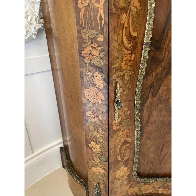 Victorian Burr Walnut Inlaid Floral Marquetry Side Cabinet, 1850s For Sale - Image 10 of 13