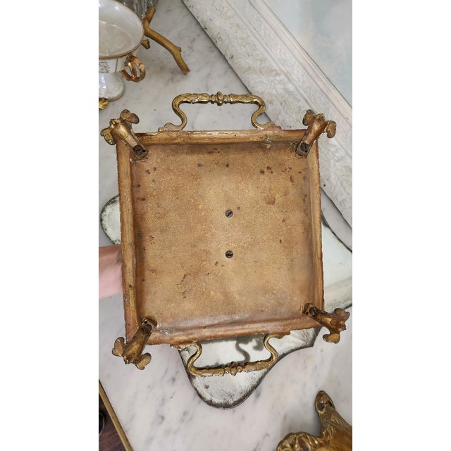 Vintage Ornate Brass Pegasus Inkwell Tray With Glass Ink Insert For Sale - Image 17 of 18