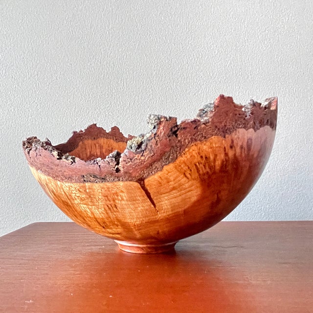 Brown 2014 Ed Sandle American Hand Turned Cherry Burl Live Edge Bowl For Sale - Image 8 of 12