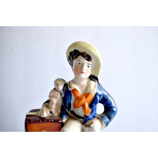 Antique Mid-19th-Century Staffordshire Figurine of a Boy, Monkey, and Organ Grinder For Sale - Image 10 of 13