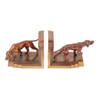 Pair of Vintage Art Deco Brass Hunting Dog Bookends For Sale