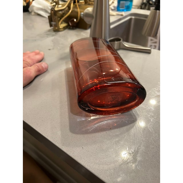Beautiful Pinkish/Amber Glass oval shaped petit vase. Made with solid sturdy-glass.
