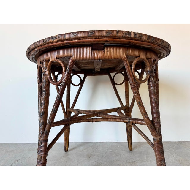 Boho Chic Vintage Boho Chic Bamboo and Rattan Round Accent Table For Sale - Image 3 of 12