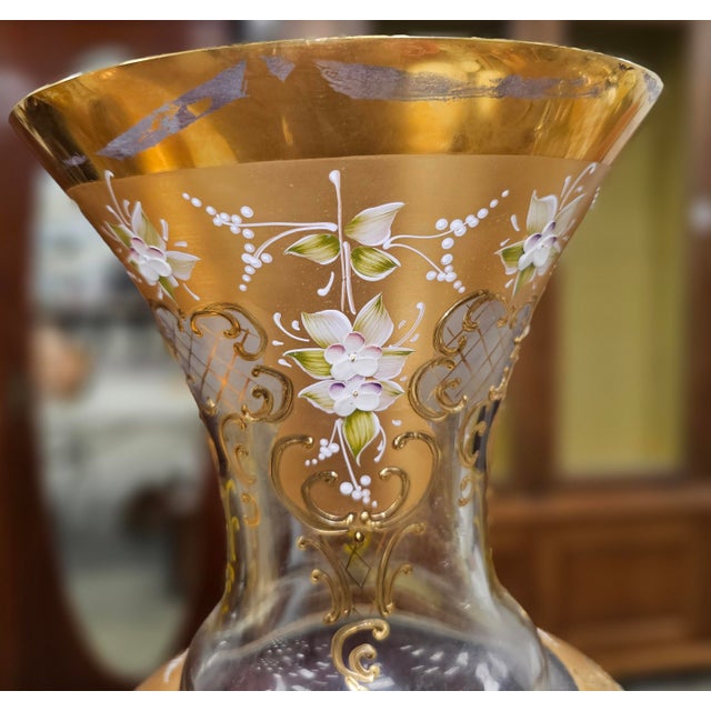 Mid 20th Century Pair of Mid 20th Century Barbini, Murano Gilt and Polychrome Enameled Large Glass Vases For Sale - Image 5 of 9