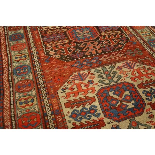 Tribal Exceptional Red Scarlet Color and Symmetrical Designs With Different Colors Antique Caucasian-Kazak Rug For Sale - Image 3 of 6