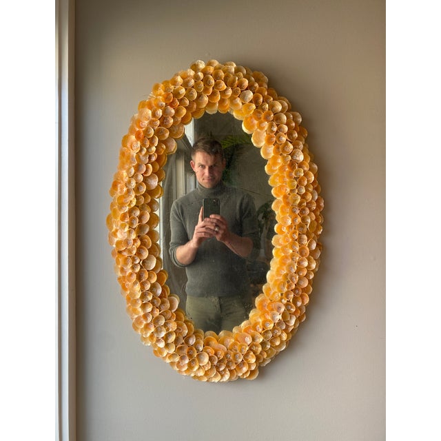 Antique Oval Wall Mirror With a Handmade Shell Frame For Sale In New York - Image 6 of 9