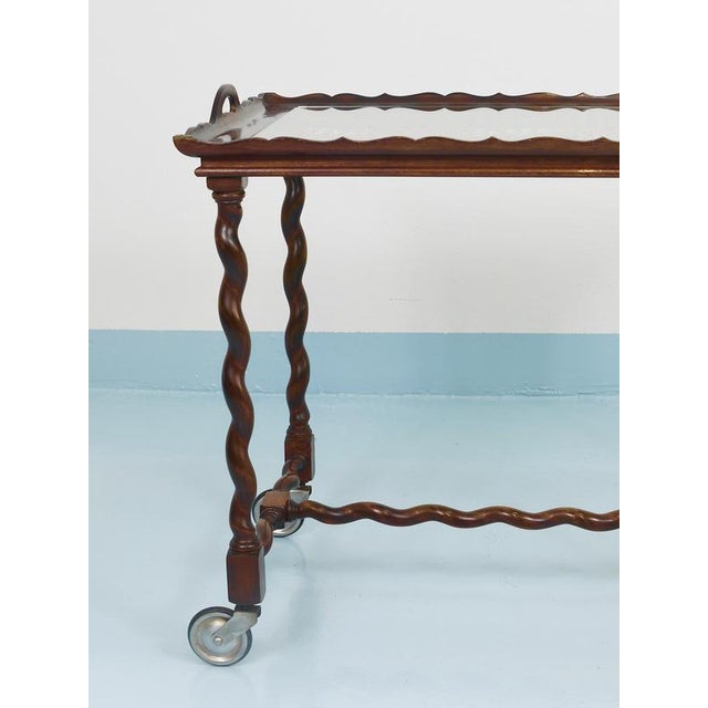 Wood Vintage Italian Barley Twist Bar Cart Serving Trolley, Italy, 1920s For Sale - Image 7 of 18
