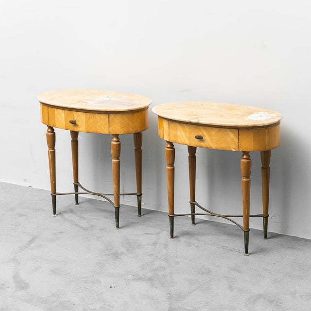Bedside Tables in Wood, Marble and Brass, 1950s, Set of 2 For Sale - Image 13 of 13