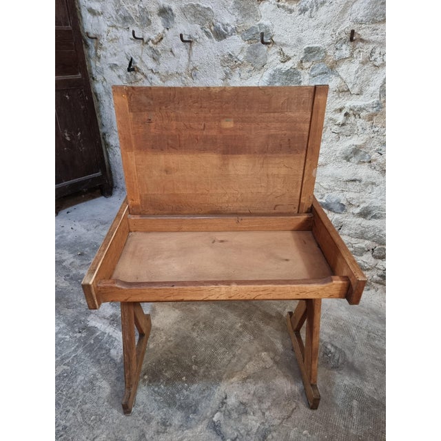 Brown Vintage French Oak School Desk with Hinged Top, 1960s For Sale - Image 8 of 17