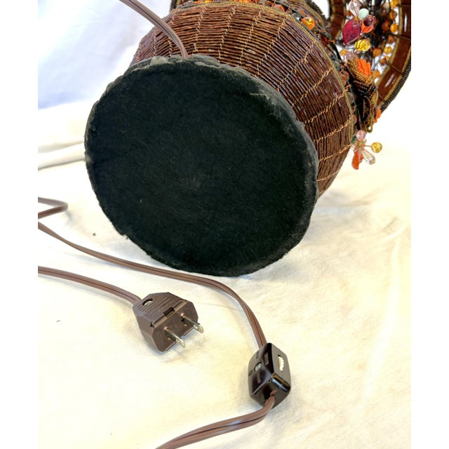Vintage Beaded Tramp Art Table Lamp With Floral Embellishments For Sale - Image 16 of 18