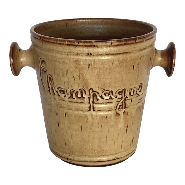 French Glazed Terracotta Champagne Ice Bucket, Bottle Cooler Vallauris, 1950s For Sale