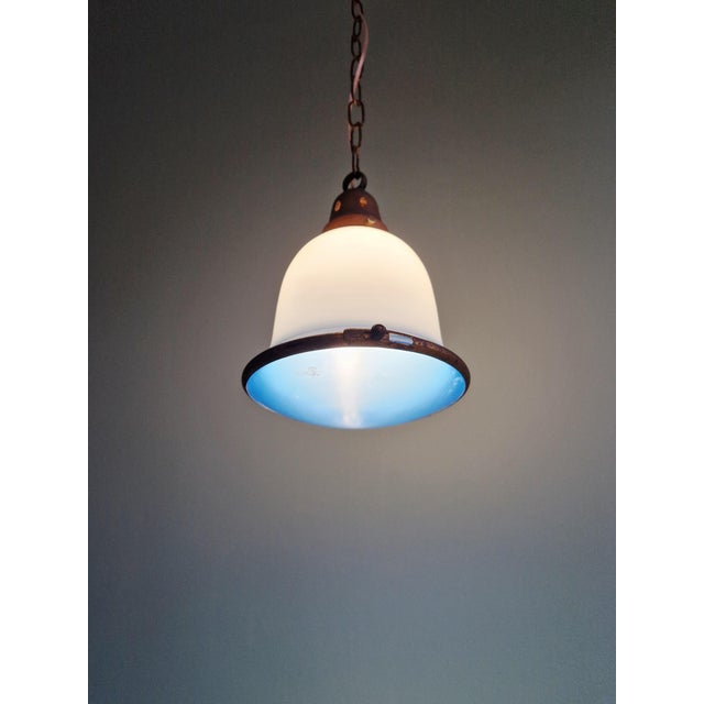 Bauhaus Pendant Light in White Opaline and Blue Satin Glass, 1920s For Sale - Image 15 of 18