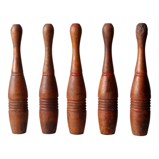 Antique Wooden Skittles Set of 5 For Sale