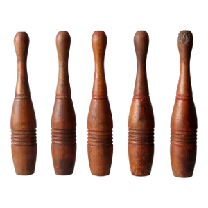 Antique Wooden Skittles Set of 5