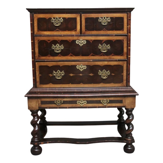 Early 20th Century Laburnam Oyster Chest on Stand in the Style of William & Mary, Set of 2 For Sale