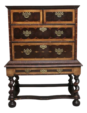 Early 20th Century Laburnam Oyster Chest on Stand in the Style of William & Mary, Set of 2