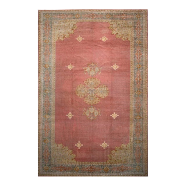 1940s Old Turkish Oushak Area Rug 12x19 For Sale