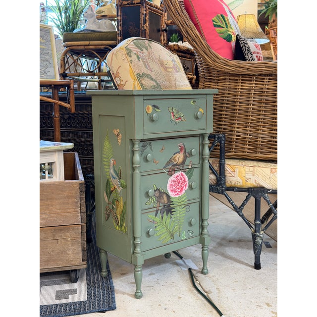 Custom Painted Tropical Decoupage Appliqué Four Drawer Chest For Sale - Image 12 of 12