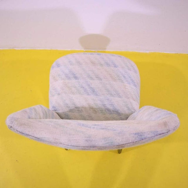 Light Patterned Fabric Armchair with Wooden Legs and Tips For Sale - Image 10 of 11
