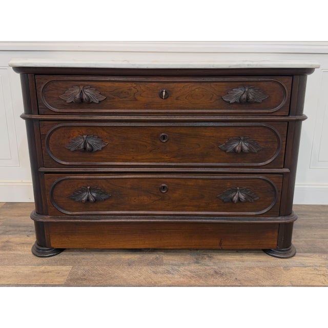 Traditional Antique Mid-19th Century Walnut Marble-Top Chest For Sale - Image 3 of 17