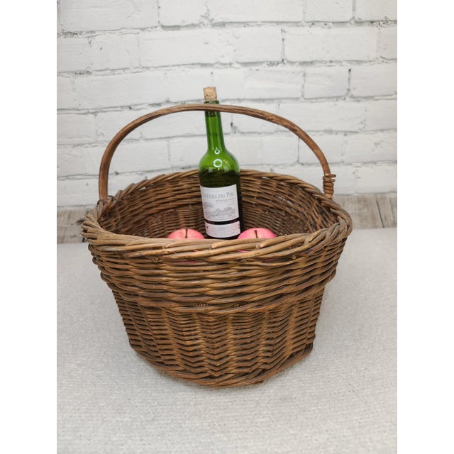 Vintage Hand Made Wicker Basket Bentwood Handle For Sale - Image 11 of 12