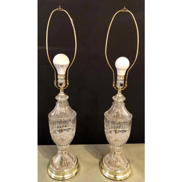 Cut Glass Lamps Having an Urn Form - a Pair For Sale - Image 9 of 12
