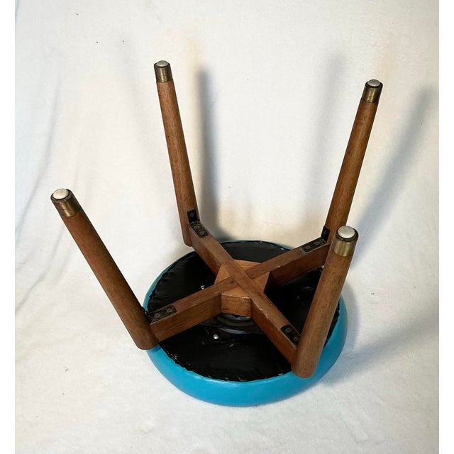 Vintage Mid-Century Modern Swivel Vanity Stool, Newly Reupholstered - Circa 1960s For Sale - Image 9 of 12