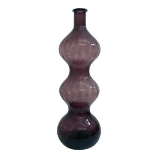 Vintage Italian 1960s Amethyst Ribbed Triple Gurgle Bottle For Sale