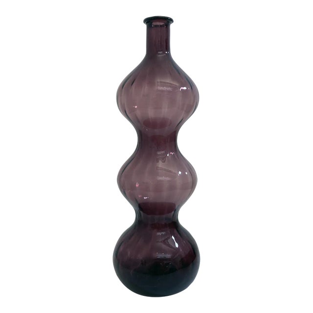 Vintage Italian 1960s Amethyst Ribbed Triple Gurgle Bottle For Sale