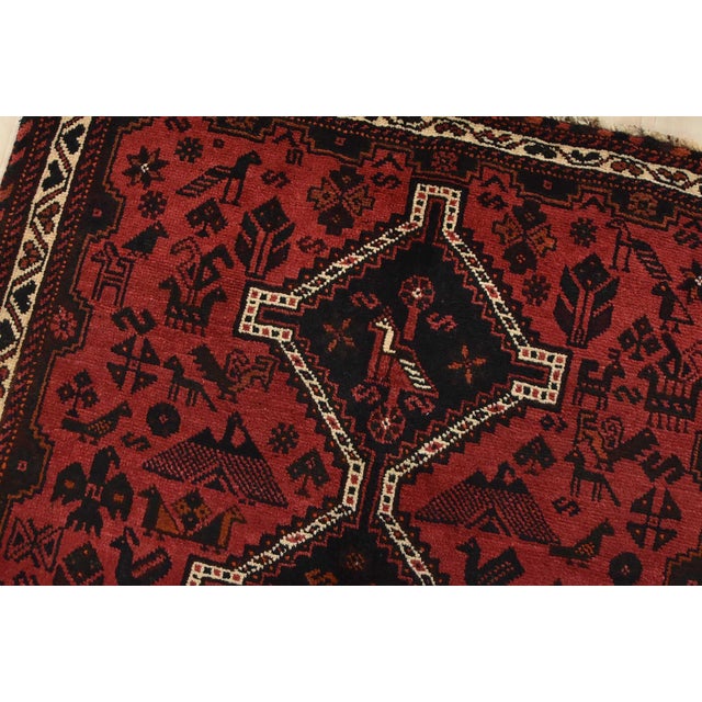 Shiraz Rug 3’11” X 5’2” Red Wool Vintage Tribal Hand-Knotted Oriental Carpet For Sale In Philadelphia - Image 6 of 13