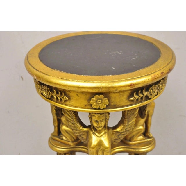 Late 20th Century Egyptian Revival Gold Giltwood Marble Top Sphinx Pedestal Side Table Plant Stand For Sale In Philadelphia - Image 6 of 12