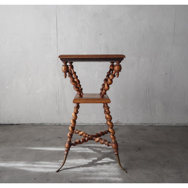 Antique Victorian Walnut and Brass Barley Twist Parlor Table For Sale - Image 4 of 7