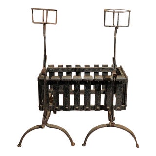 1880 English Iron Firedogs With Log Basket For Sale