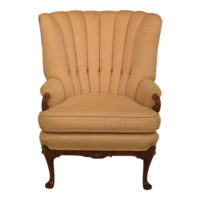 Vintage 1950’s Carved Mahogany Channel Back Wing Chair Chairish
