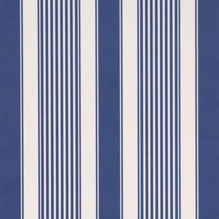 Sample - Schumacher Summerville Stripe Wallcovering In Indigo For Sale
