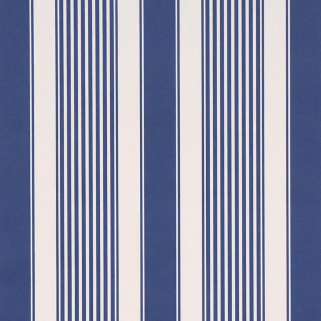 Sample - Schumacher Summerville Stripe Wallcovering In Indigo For Sale