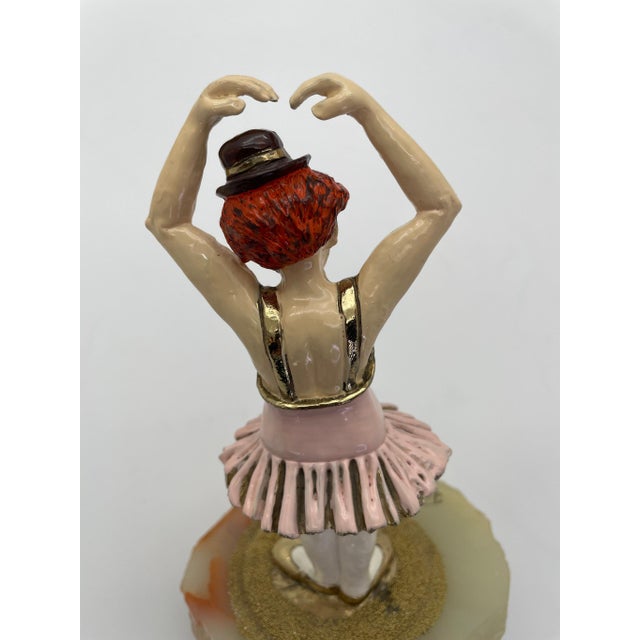 Pink Vintage Ron Lee Ballerina Clown Sculpture on Natural Onyx Base, Signed 1984 For Sale - Image 8 of 12