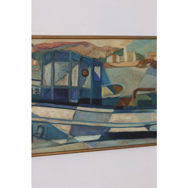 Original Oil on Canvas – “Boats” by Kjell Lindberg – Signed on Verso, Framed Frame: 90 × 39.5 cm (35.4" × 15.6") A...