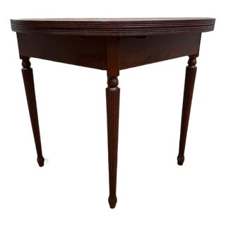 Antique Half Moon Tiger Oak Demi Lune Single Drawer Console Table For Sale