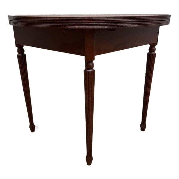 Antique Half Moon Tiger Oak Demi Lune Single Drawer Console Table For Sale