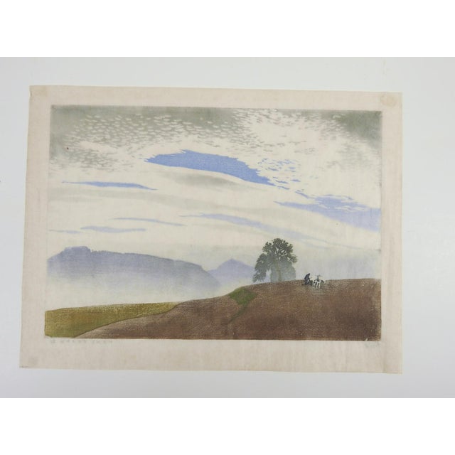 1921 Hans Frank Color Woodcut Farmer in Hillside Landscape For Sale In Seattle - Image 6 of 6