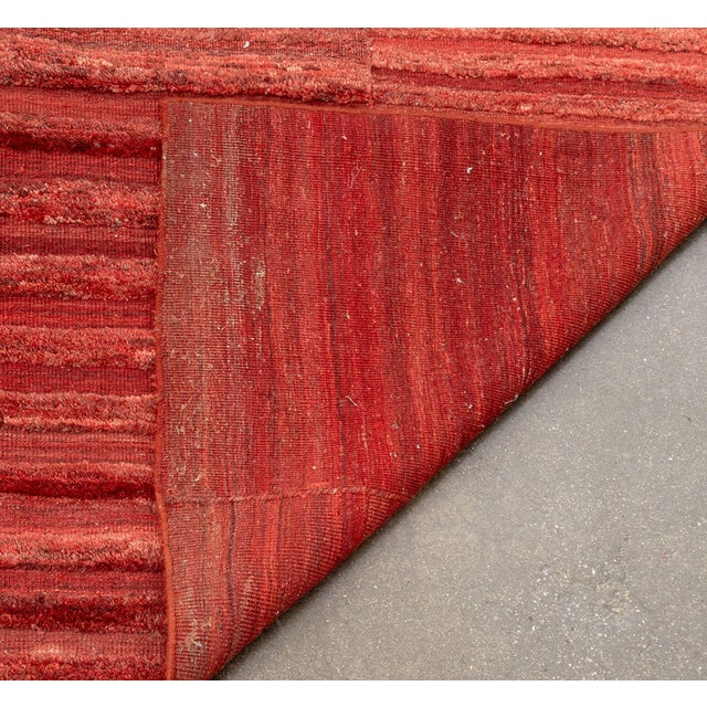Red Modern Striped Pattern Red Carpet, 9' 8" X 8' 3.5" For Sale - Image 8 of 9