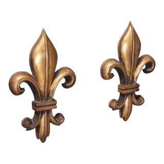 Pair of French Bronze and Wrought Iron Fleur De Lys Chenets, Circa 1920s For Sale