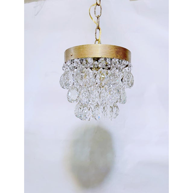 Vintage Crystal Upside Down Layer Cake Chandelier With Decorative Brass Frame For Sale - Image 9 of 9