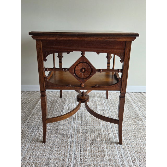 Late Victorian American Art Nouveau Oak Table, Late 19th to Early 20th Century For Sale - Image 4 of 9