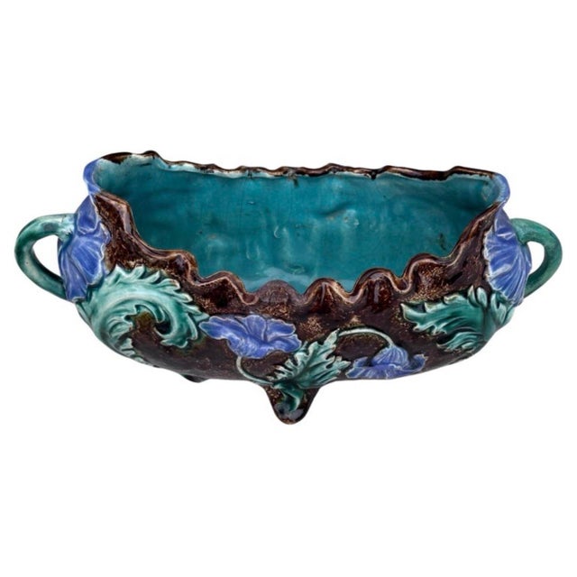 French Country French Majolica Purple Flowers Jardinière, Circa 1880 For Sale - Image 3 of 6