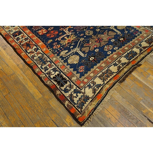 1900s Royal Blue Geometric Antique Caucasian Rug 4' 6" X 9' 8" Handknotted Wool Carpet For Sale In New York - Image 6 of 7